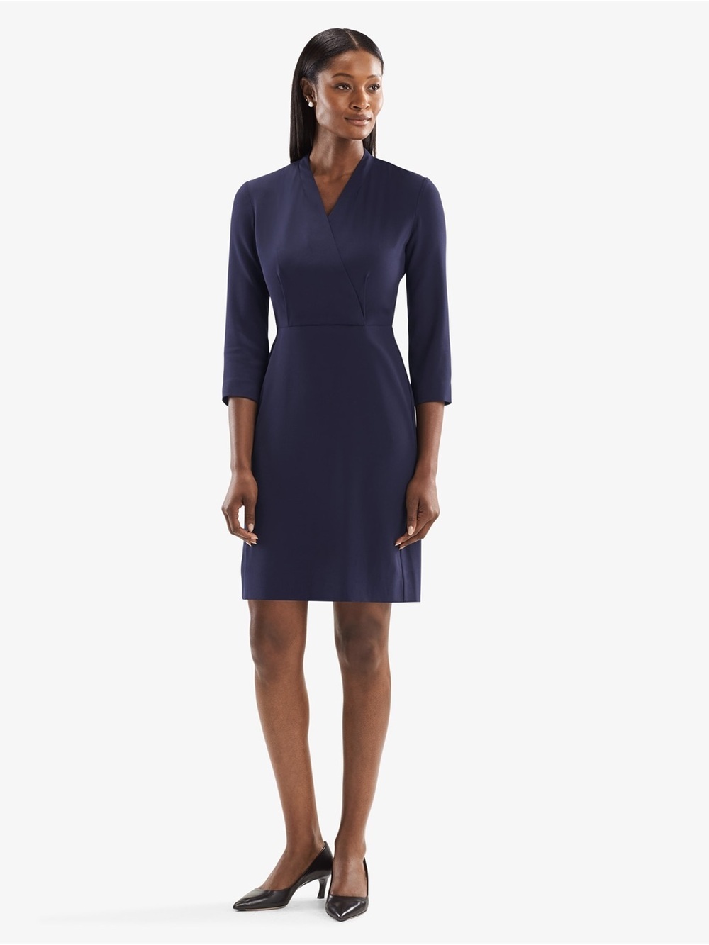 MM Lafleur The Niko Navy Blue Long-Sleeve V-Neck Sheath Dress